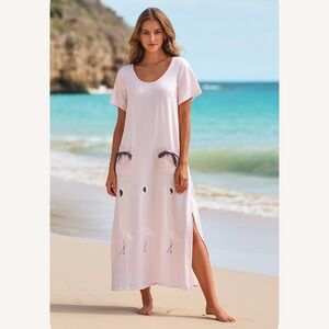 Vintage Shane Lee Pink Flamingos Long Maxi Dress Women's Size Small